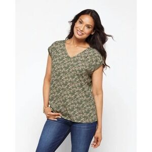 PAPERMOON SHORT SLEEVE BUTTON BACK BLOUSE Women's Size Small GREEN FLORAL